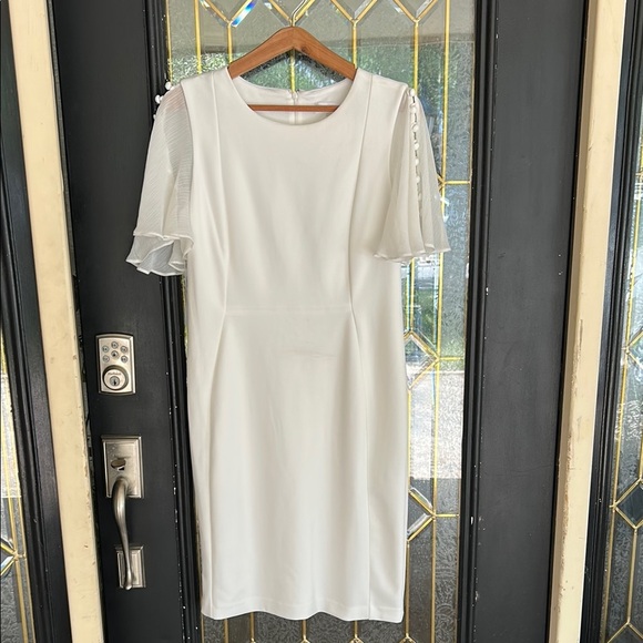 Calvin Klein White Chiffon-Sleeve Sheath Dress - Picture 5 of 7